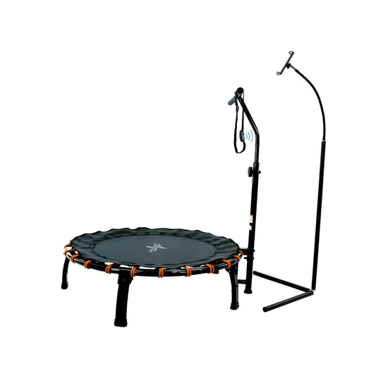 Skyfitness Rebounder Fitness Trampoline With Free Personal Trainer APP iOS with Wearable Sensor and iPhone Holding Stand Included